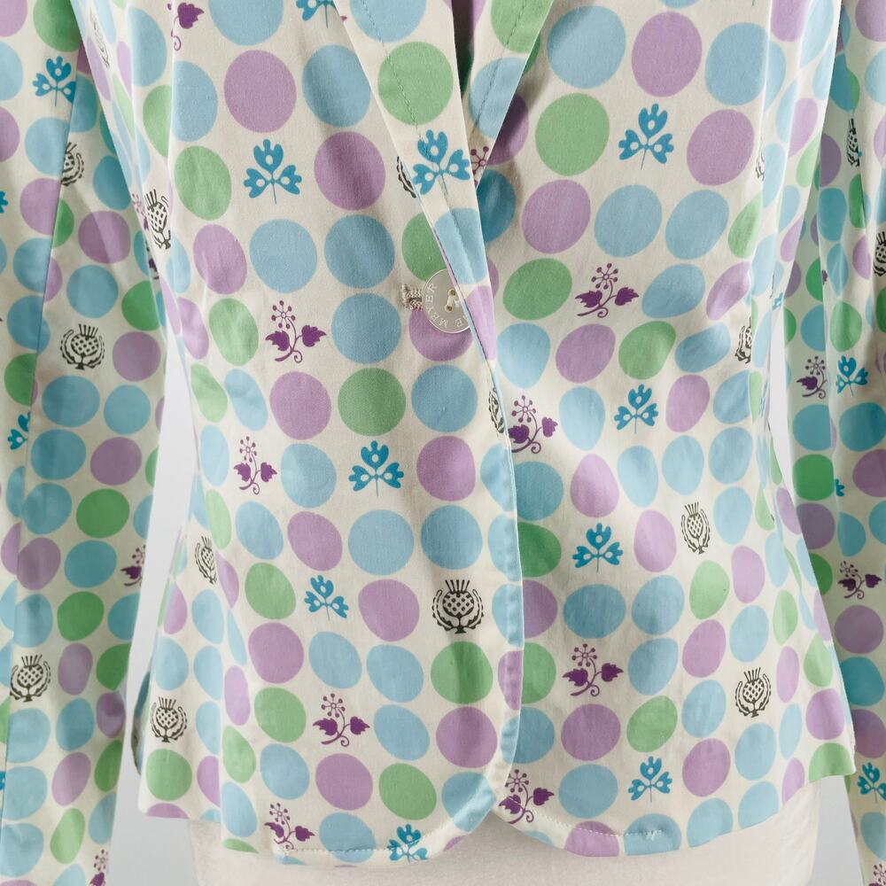 Gene Meyer Blue Purple Green Polka Dot Ditsy Floral Cotton Cropped Blazer 4 - Picture 6 of 12